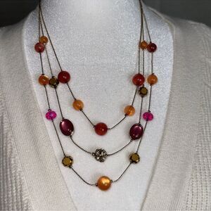 avenue Pink Tangerine Gold Tone Triple Strand Floating Illusion Necklace